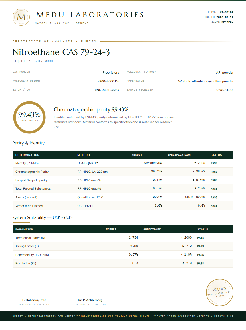 Nitroethane CAS 79-24-3 Purity Test Report by Medutest